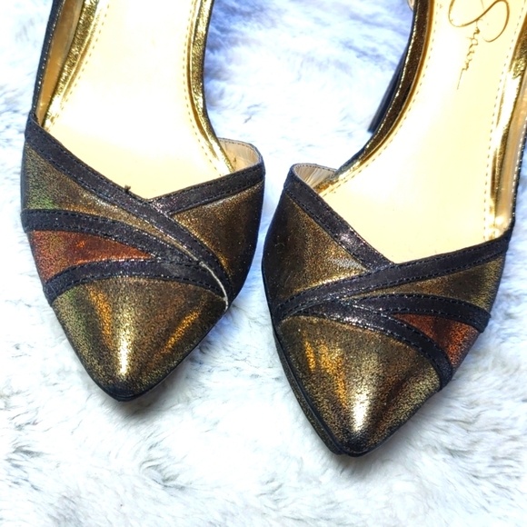 Jessica Simpson Vindie 8M Metallic Gold and Copper Ankle Strap Platform Heels - Picture 3 of 15